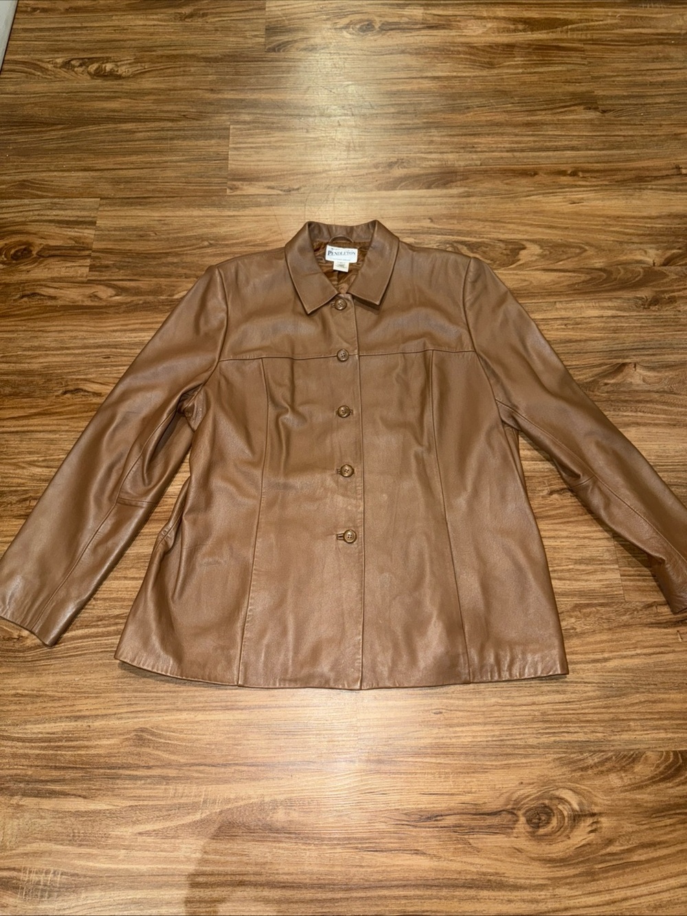 Pendleton Women's Leather Coat Jacket XL Brown Button Front Collared